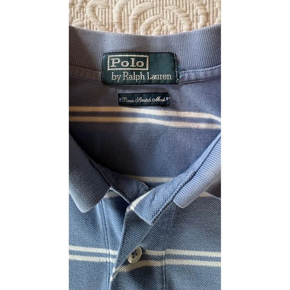 Polo‎ Ralph Lauren Mens Pima Stretch Mesh Striped Polo Shirt Blue White XL